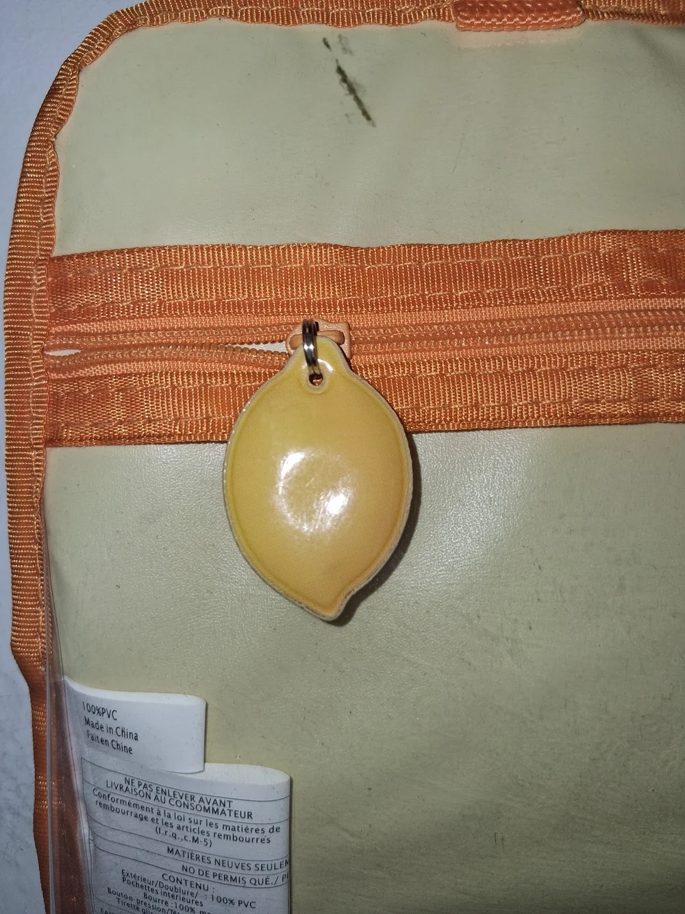 Lemon-Print Yellow Cosmetic Case with Orange Trim
